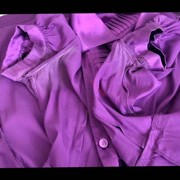 BEBE Silk Ruffle Front Shirt Dress, Cap Sleeve XXS - Picture 8 of 8